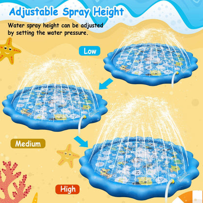 Sprinkler Splash Pad For Kids 68IN Inflatable Blow Up Pool Sprinkle Play Mat Summer Outdoor Water Toys