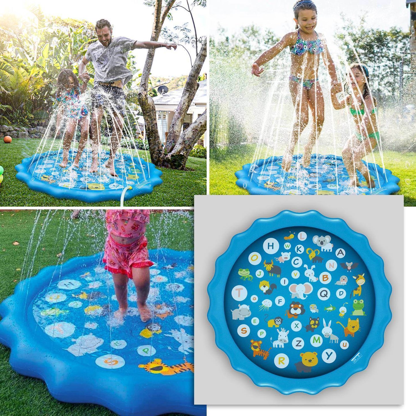 Sprinkler Splash Pad For Kids 68IN Inflatable Blow Up Pool Sprinkle Play Mat Summer Outdoor Water Toys