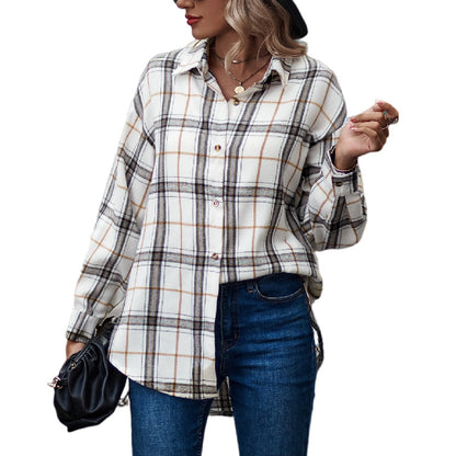 Womens Flannel Plaid Button Down Shirts Oversized Blouses Coats Shacket