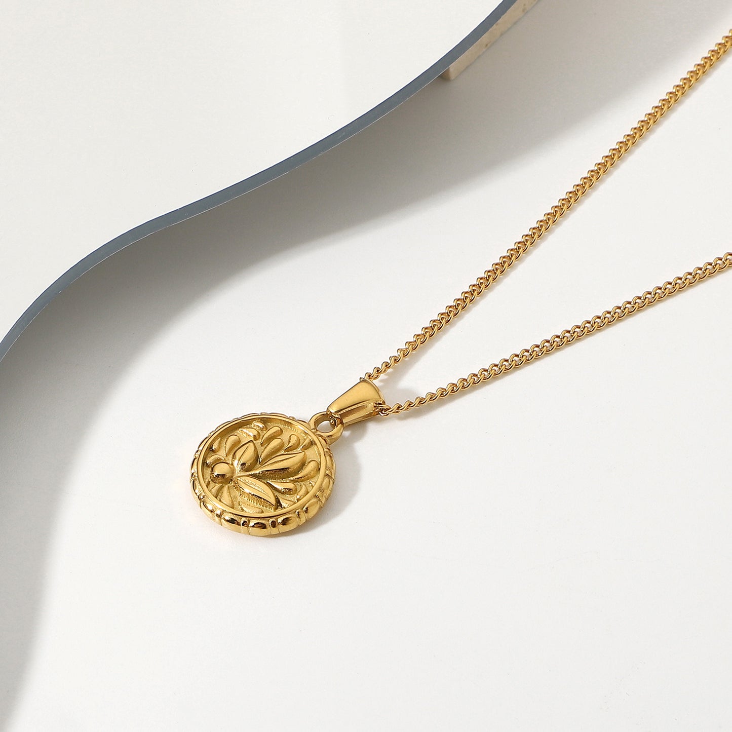 Flower Coin Pendant Medallion Necklace