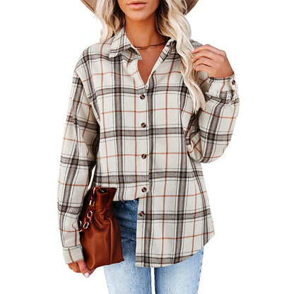 Womens Flannel Plaid Button Down Shirts Oversized Blouses Coats Shacket