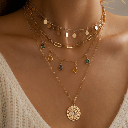 Layered Bohemian Necklace with Gemstones