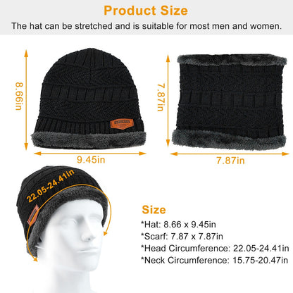 Winter Beanie Hat Scarf Set Unisex Warm Knitting Skull Cap Neck Warmer