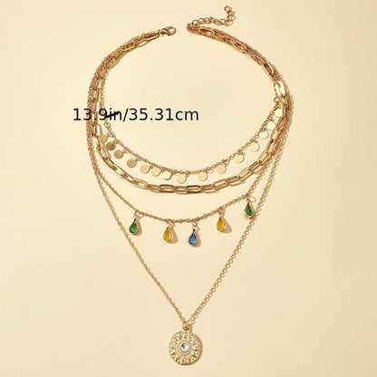 Layered Bohemian Necklace with Gemstones