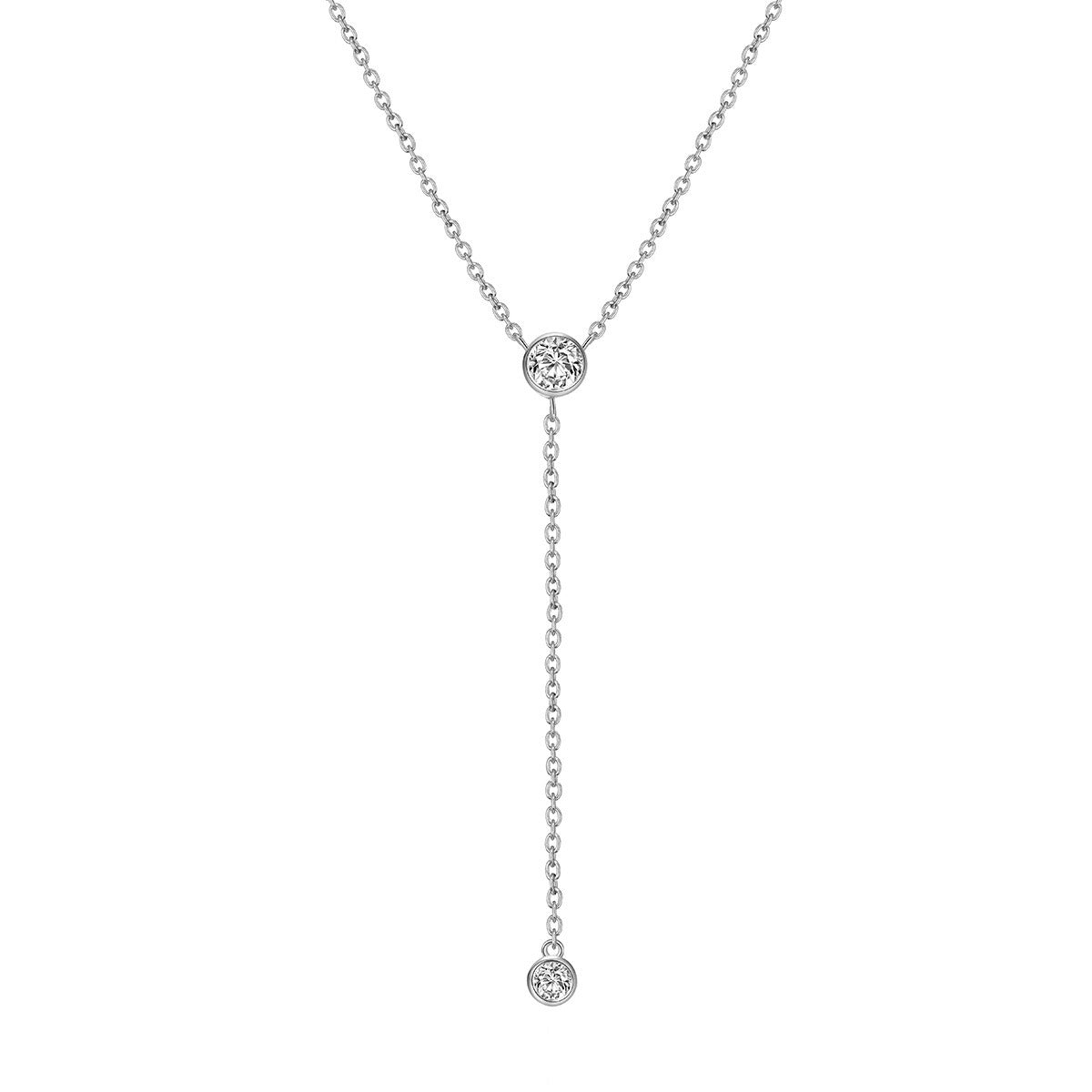 14k Gold or Sterling Silver Plated Dainty Lariat Necklace with Simulated Diamond