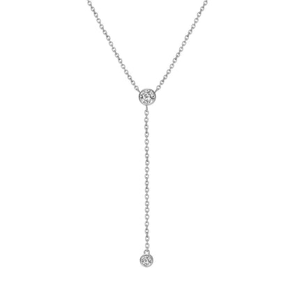 14k Gold or Sterling Silver Plated Dainty Lariat Necklace with Simulated Diamond