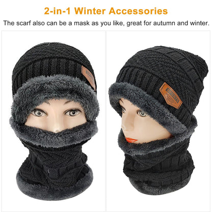 Winter Beanie Hat Scarf Set Unisex Warm Knitting Skull Cap Neck Warmer