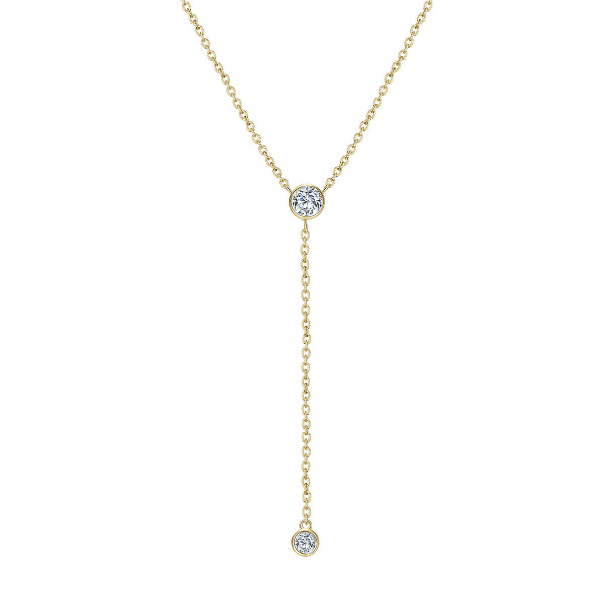 14k Gold or Sterling Silver Plated Dainty Lariat Necklace with Simulated Diamond