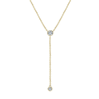 14k Gold or Sterling Silver Plated Dainty Lariat Necklace with Simulated Diamond