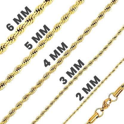 Stainless Steel 18K Gold Plated Rope Chain Necklace