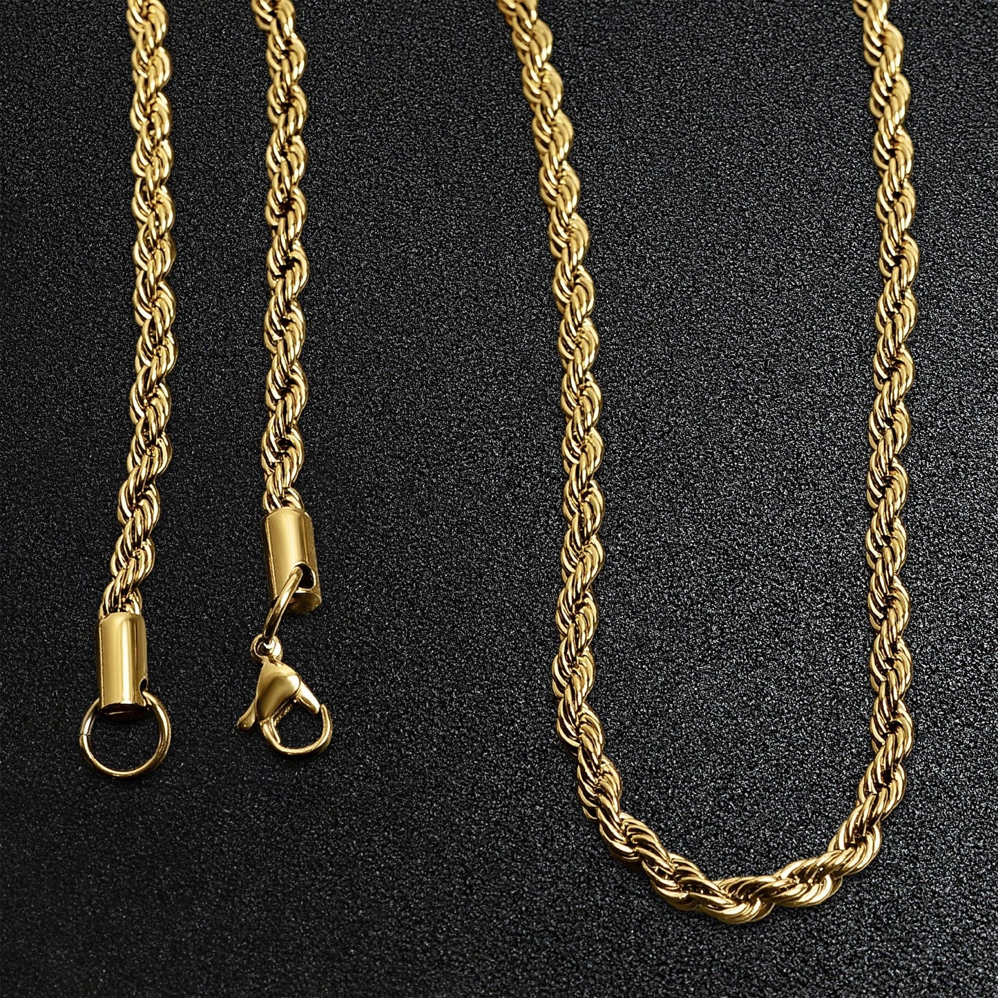 Stainless Steel 18K Gold Plated Rope Chain Necklace