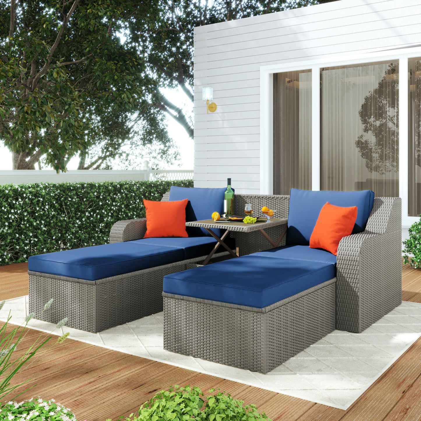 Patio Furniture Sets, 3-Piece Patio Wicker Sofa with Cushions, Pillows, Ottomans and Lift Top Coffee Table