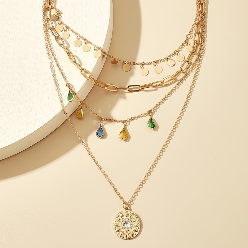 Layered Bohemian Necklace with Gemstones