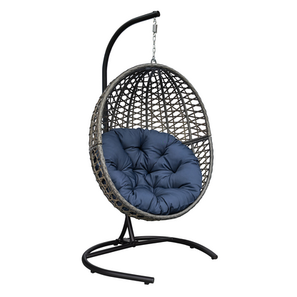 Wicker Basket Swing Chair;  Hanging Egg Chairs with Durable Stand and Waterproof Cushion for Outdoor Patio