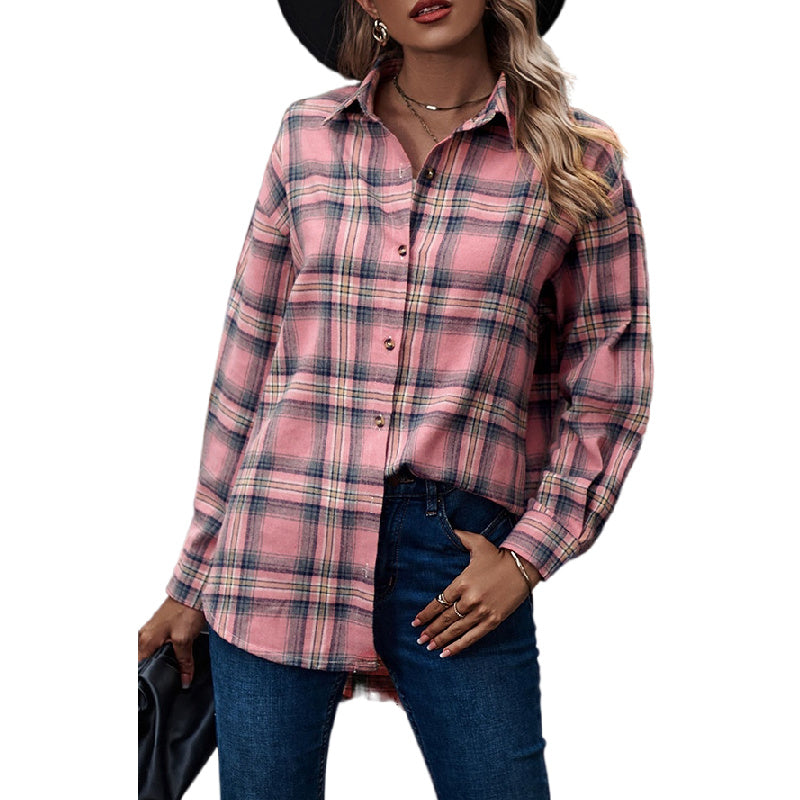 Womens Flannel Plaid Button Down Shirts Oversized Blouses Coats Shacket