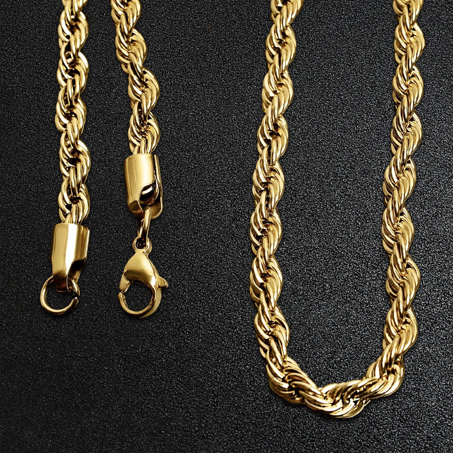 Stainless Steel 18K Gold Plated Rope Chain Necklace