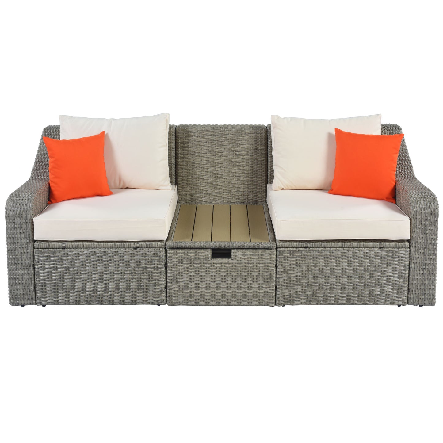 Patio Furniture Sets, 3-Piece Patio Wicker Sofa with Cushions, Pillows, Ottomans and Lift Top Coffee Table