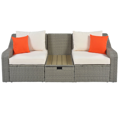 Patio Furniture Sets, 3-Piece Patio Wicker Sofa with Cushions, Pillows, Ottomans and Lift Top Coffee Table