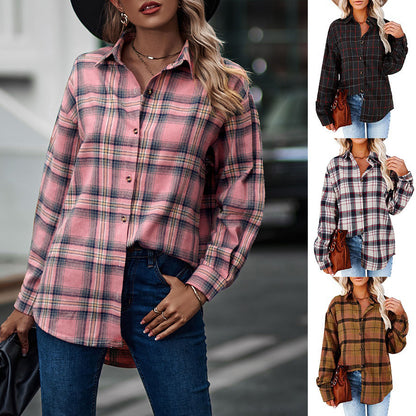 Womens Flannel Plaid Button Down Shirts Oversized Blouses Coats Shacket