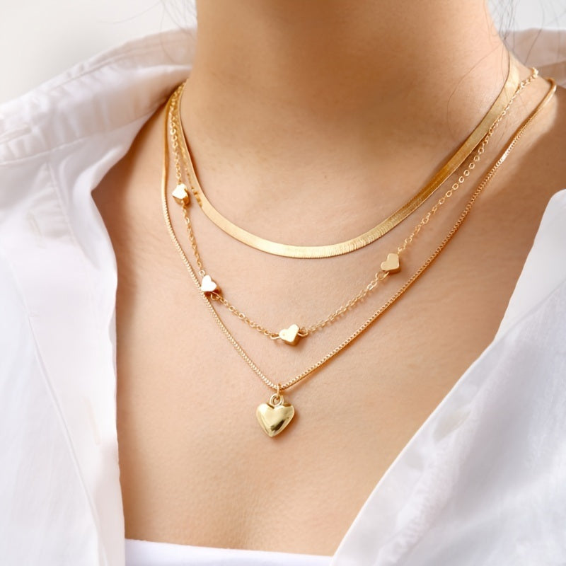 18k Gold Plated Charm Stackable Necklace with Heart Pendant