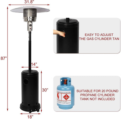 Bosonshop Outdoor Propane Heater Portable Patio Heater With Wheels 87 Inches Tall 36000 BTU for  Commercial Courtyard (Black)