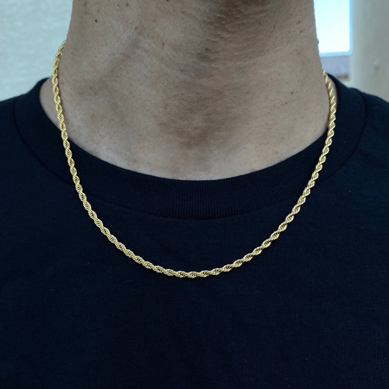 Gold Plated Men's Fashion Cube Rope Chain