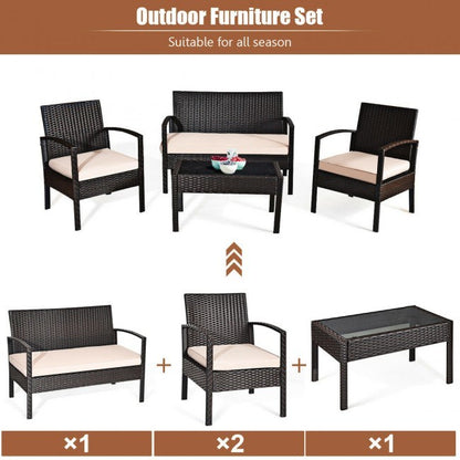 4 Pieces Patio Furniture Sets Rattan Chair Wicker Set Outdoor Bistro