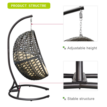 Wicker Basket Swing Chair;  Hanging Egg Chairs with Durable Stand and Waterproof Cushion for Outdoor Patio