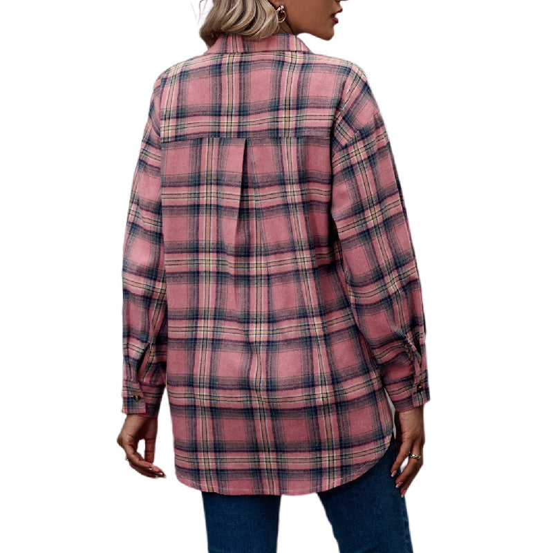 Womens Flannel Plaid Button Down Shirts Oversized Blouses Coats Shacket