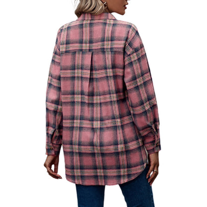 Womens Flannel Plaid Button Down Shirts Oversized Blouses Coats Shacket