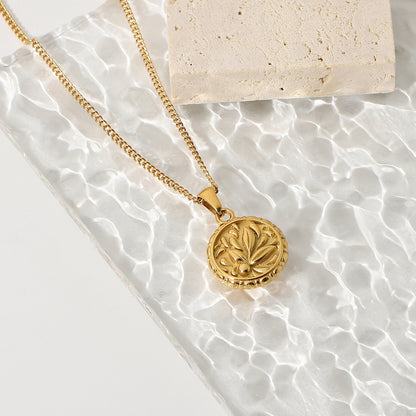 Flower Coin Pendant Medallion Necklace